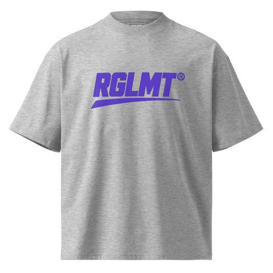 T-shirt oversize col montant gris chiné RGLMT, design Violet – vue avant