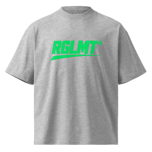 T-shirt oversize col montant gris chiné RGLMT, design Vert – vue avant