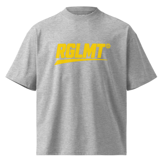 T-shirt oversize col montant gris chiné RGLMT, design Gold – vue avant