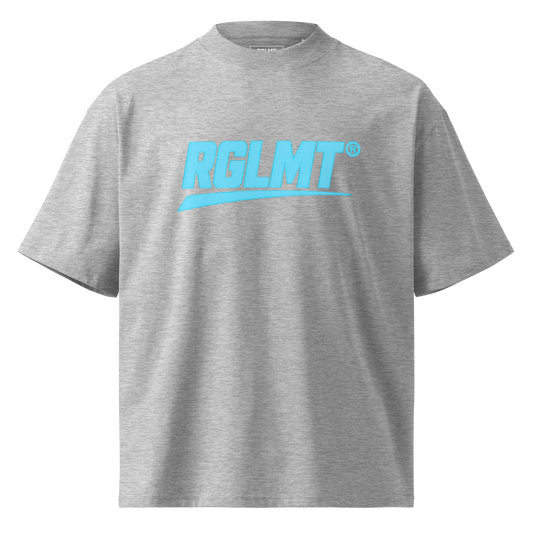 T-shirt oversize col montant gris chiné RGLMT, design Turquoise – vue avant