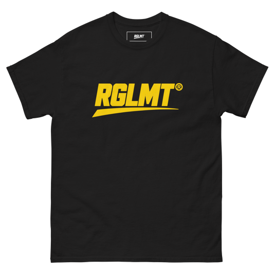 T-shirt Classic noir RGLMT, design Jaune – vue avant
