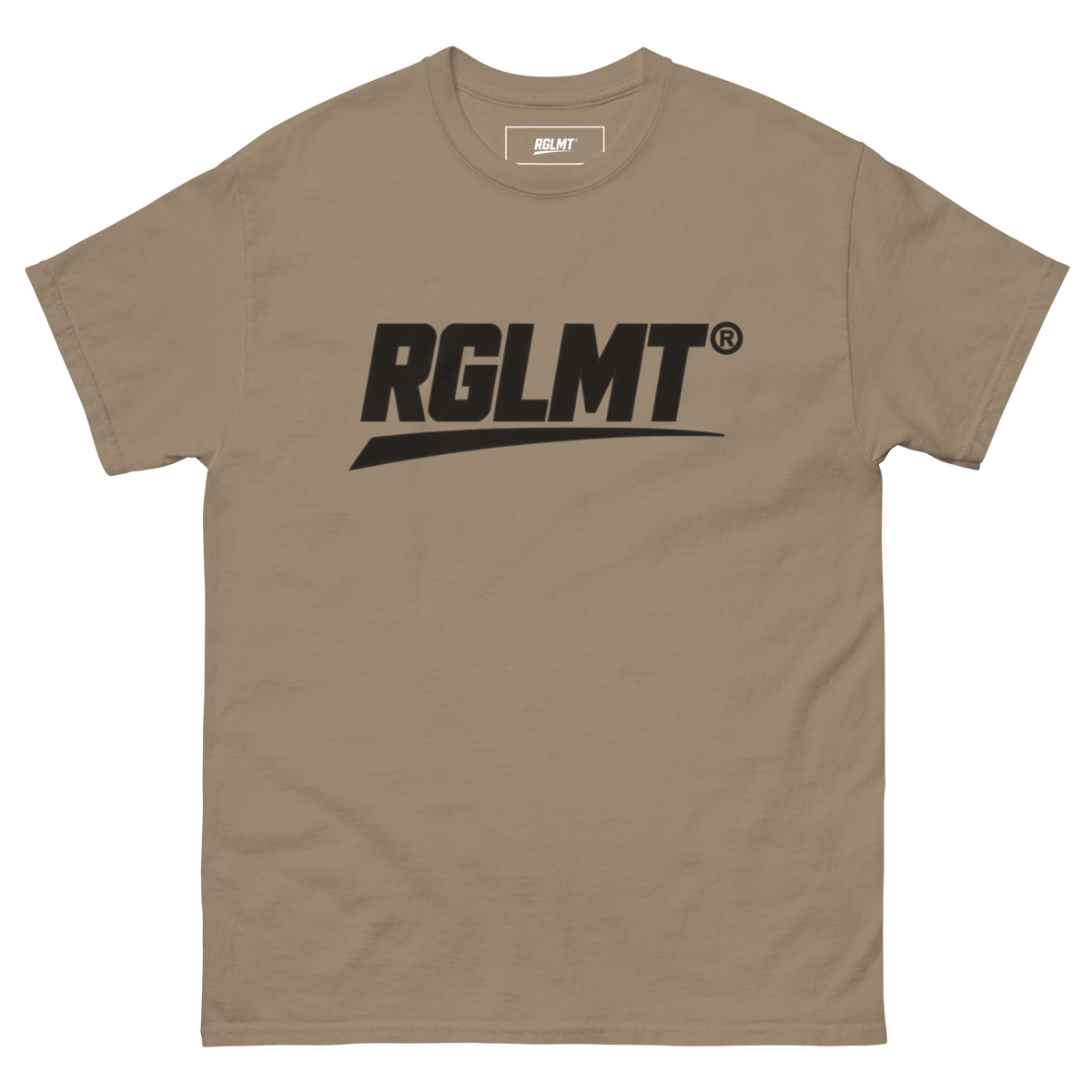 T-shirt Classic marron savane RGLMT, design Noir – vue avant
