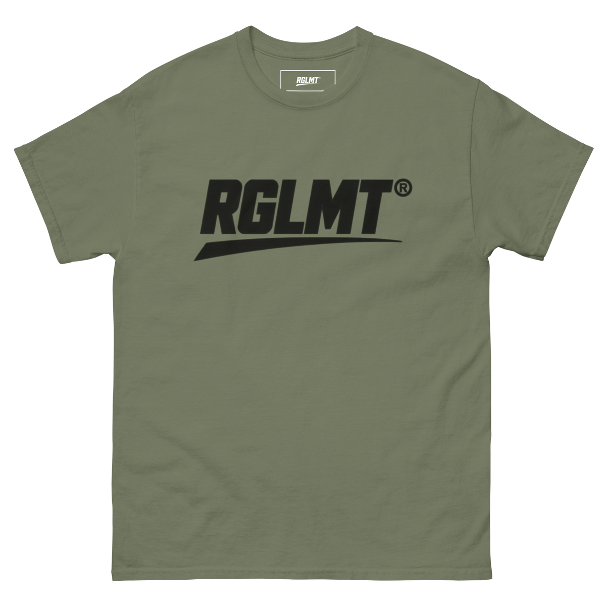 T-shirt Classic vert militaire RGLMT, design Noir – vue avant