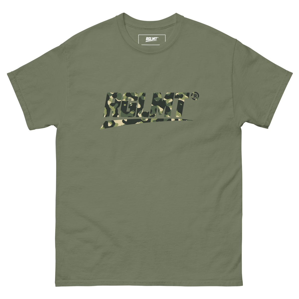 T-shirt Classic vert militaire RGLMT, design Jungle – vue avant