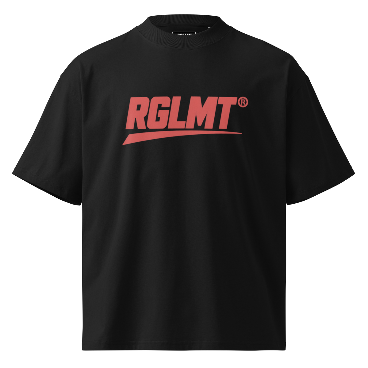 T-shirt oversize col montant noir RGLMT, design Rouge – vue avant