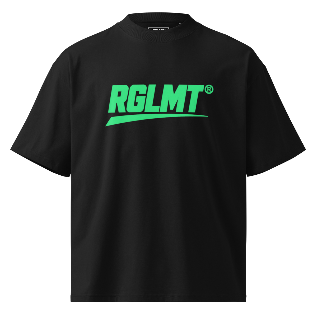 T-shirt oversize col montant noir RGLMT, design Vert – vue avant