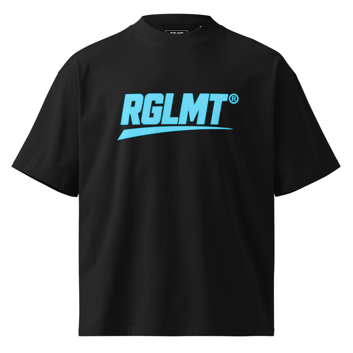 T-shirt oversize col montant noir RGLMT, design Turquoise – vue avant
