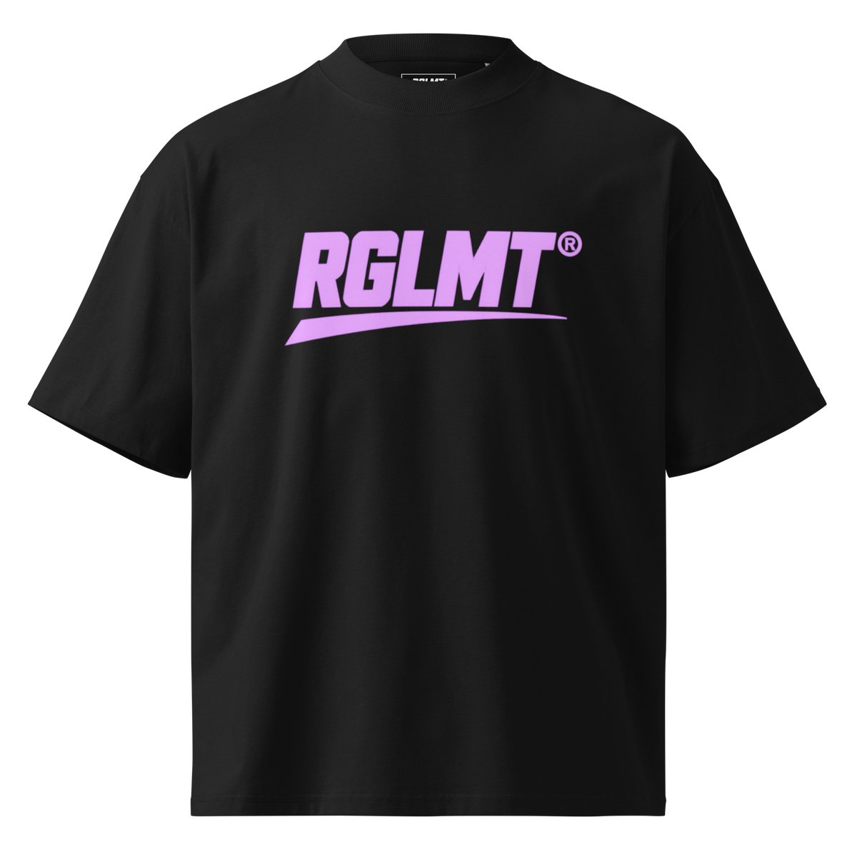 T-shirt oversize col montant noir RGLMT, design Rose – vue avant