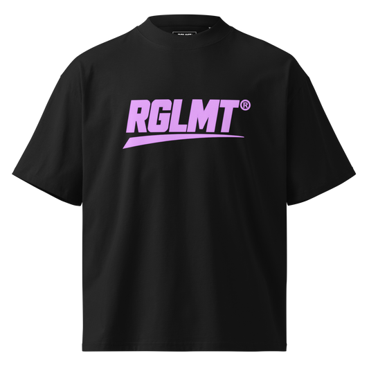 T-shirt oversize col montant noir RGLMT, design Rose – vue avant