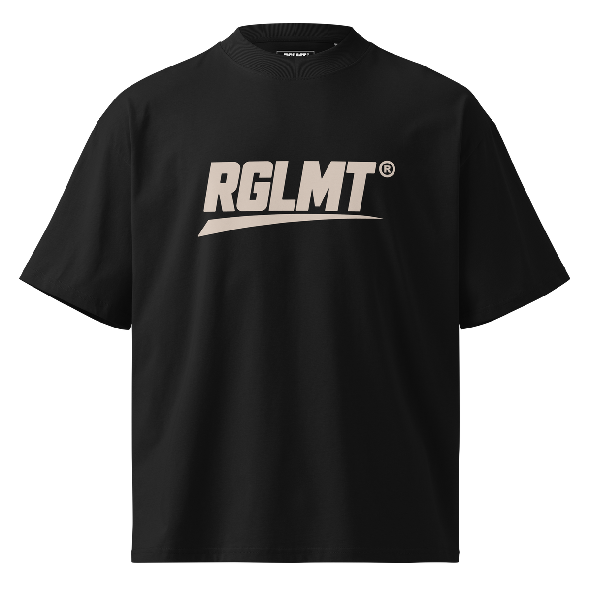 T-shirt oversize col montant noir RGLMT, design Sand – vue avant