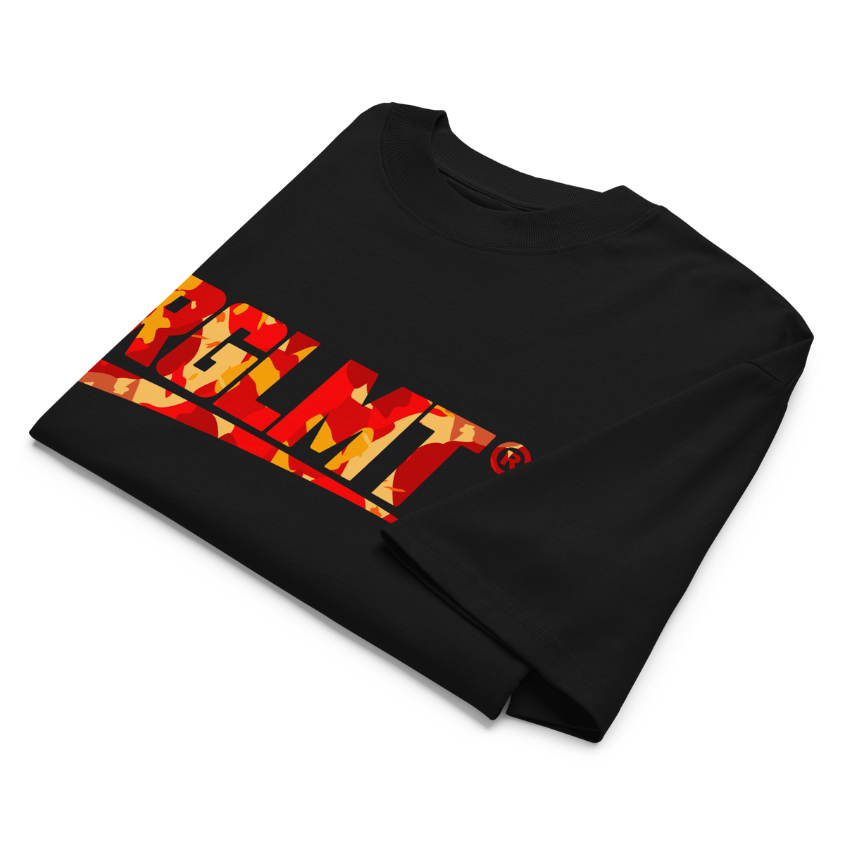 T-shirt oversize col montant noir RGLMT, design Lava – vue avant