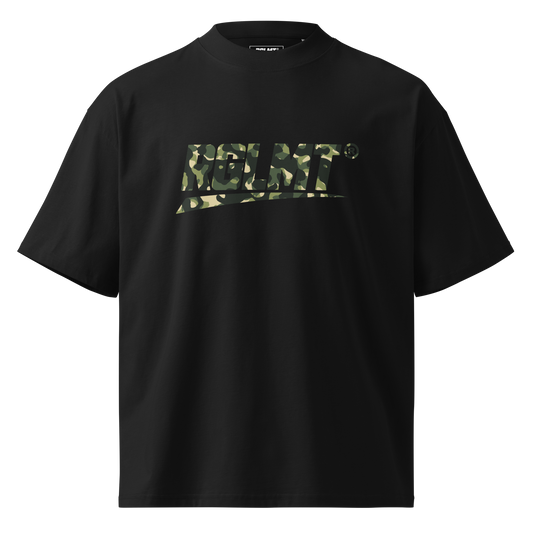 T-shirt oversize col montant noir RGLMT, design Jungle – vue avant