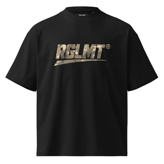 T-shirt oversize col montant noir RGLMT, design Desert – vue avant