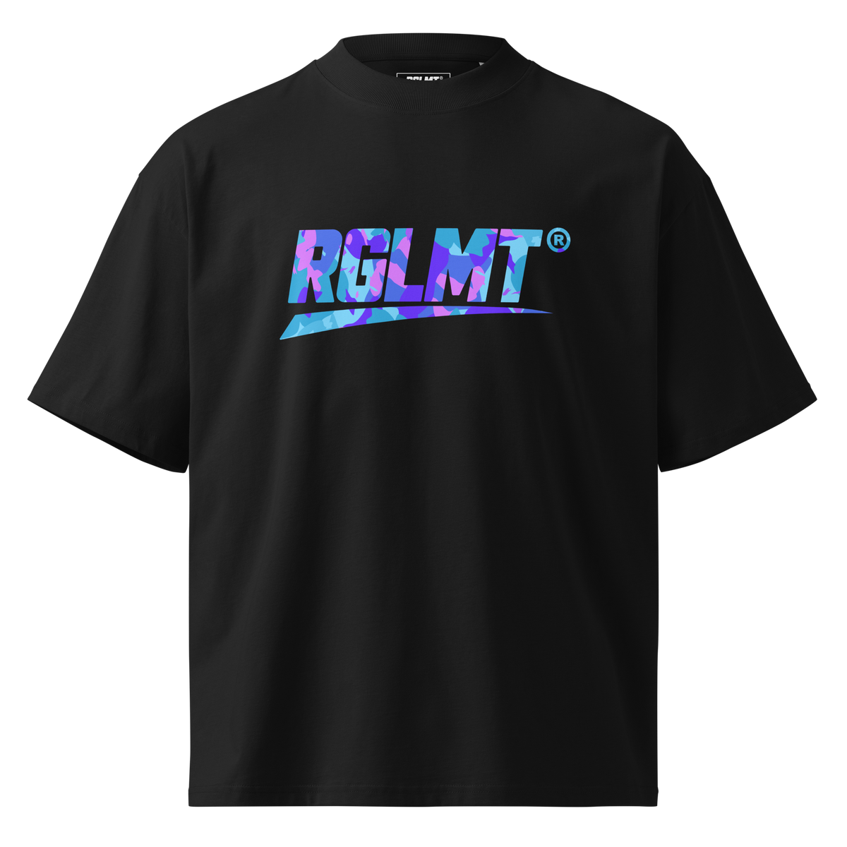 T-shirt oversize col montant noir RGLMT, design Tokyo – vue avant