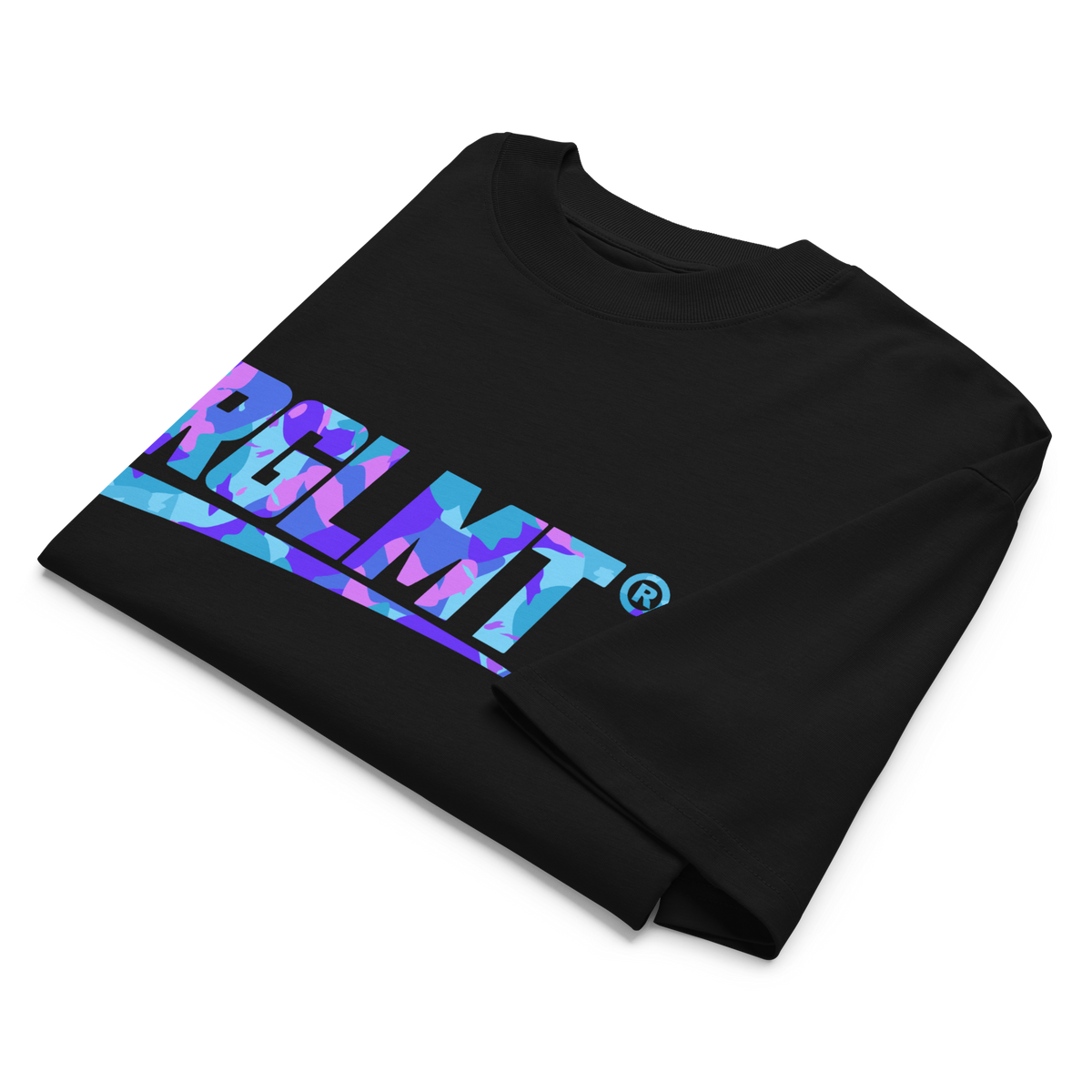 T-shirt oversize col montant noir RGLMT, design Tokyo – vue avant