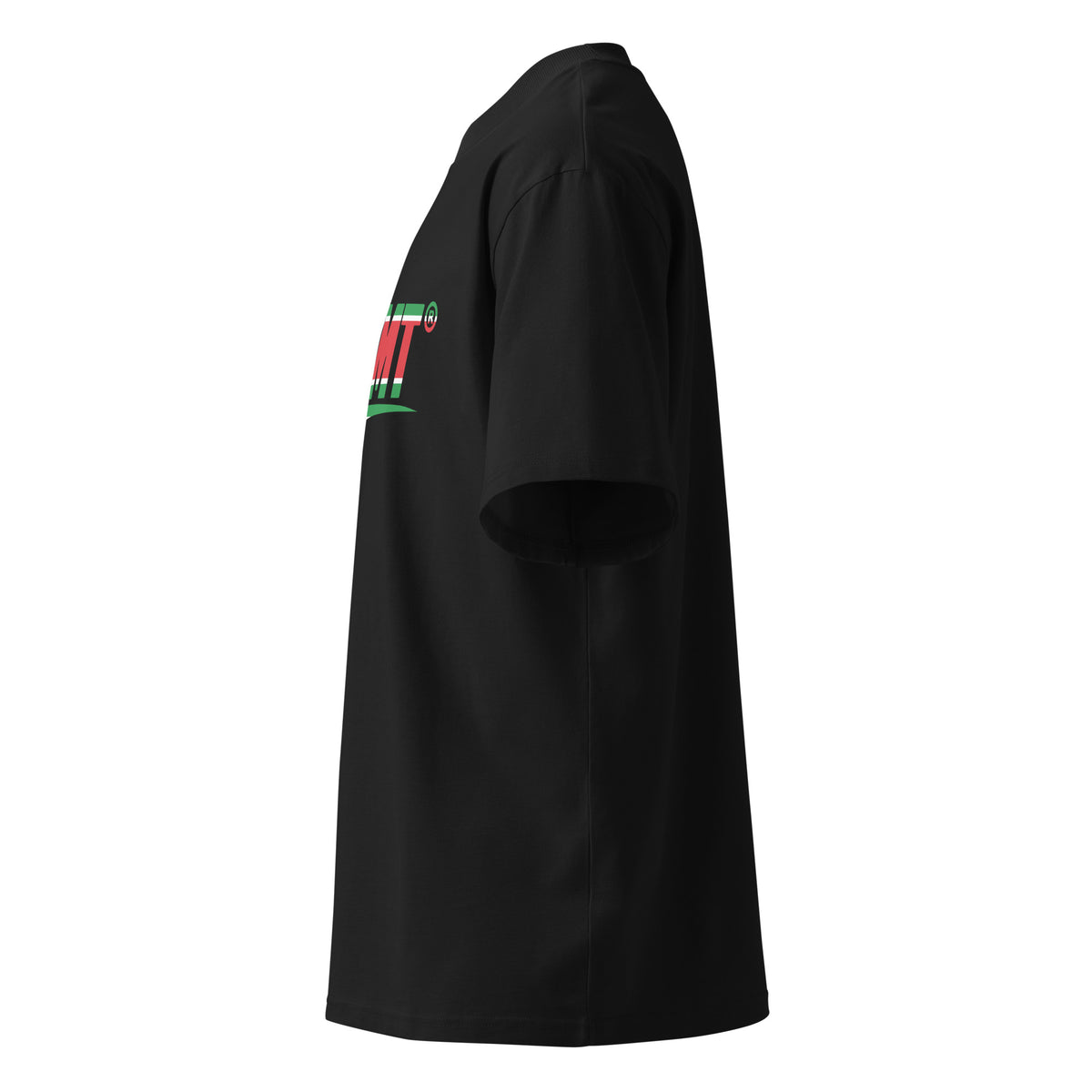T-shirt oversize col montant noir RGLMT, design Guadeloupe – vue côté gauche