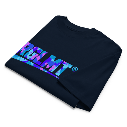 T-shirt oversize col montant bleu marine RGLMT, design Tokyo – vue avant