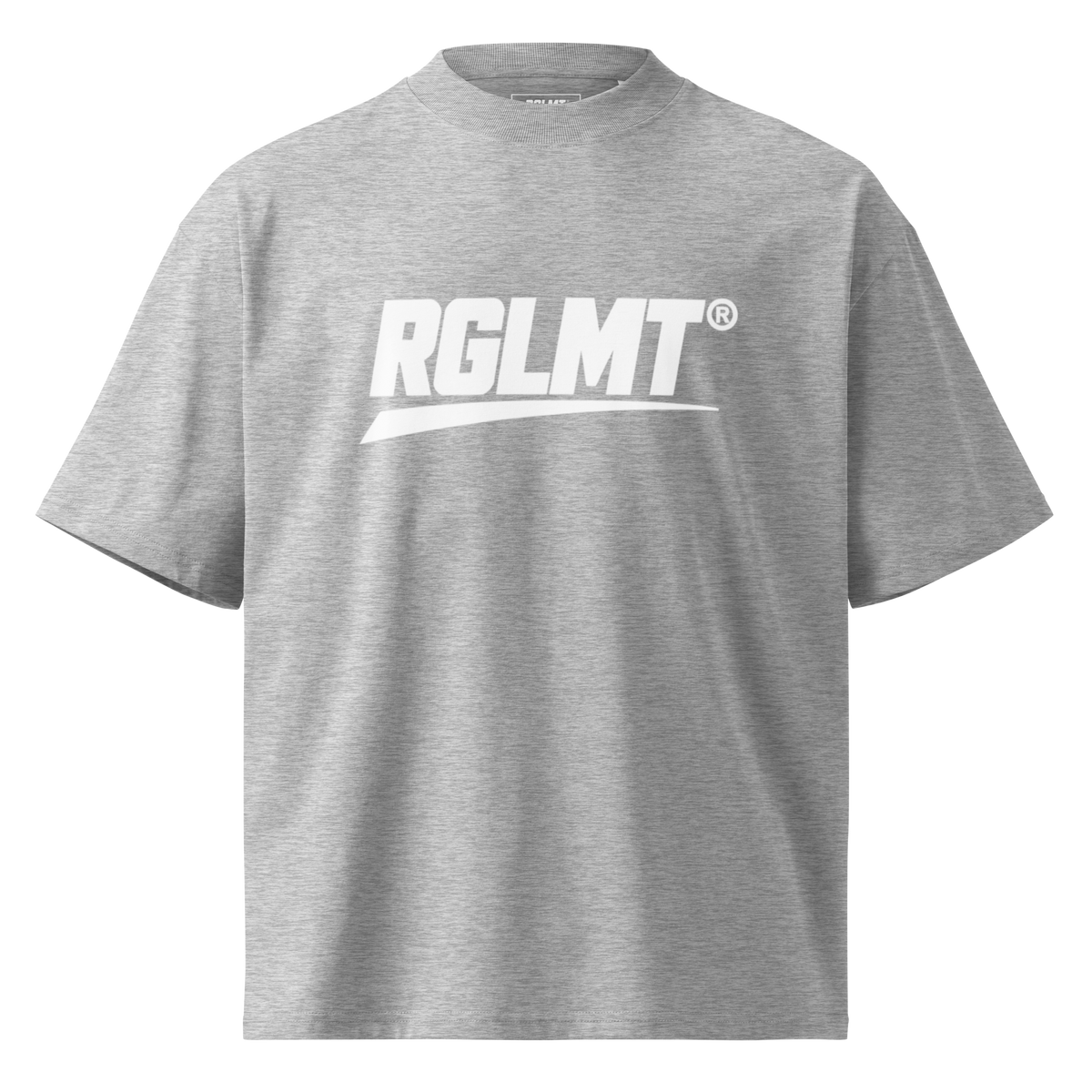 T-shirt oversize col montant gris chiné RGLMT, design Blanc – vue avant