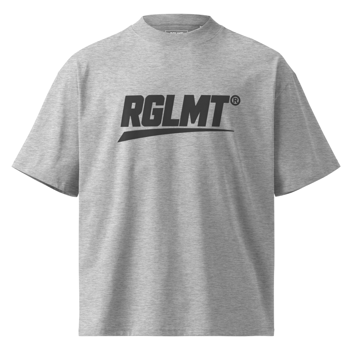 T-shirt oversize col montant gris chiné RGLMT, design Noir – vue avant