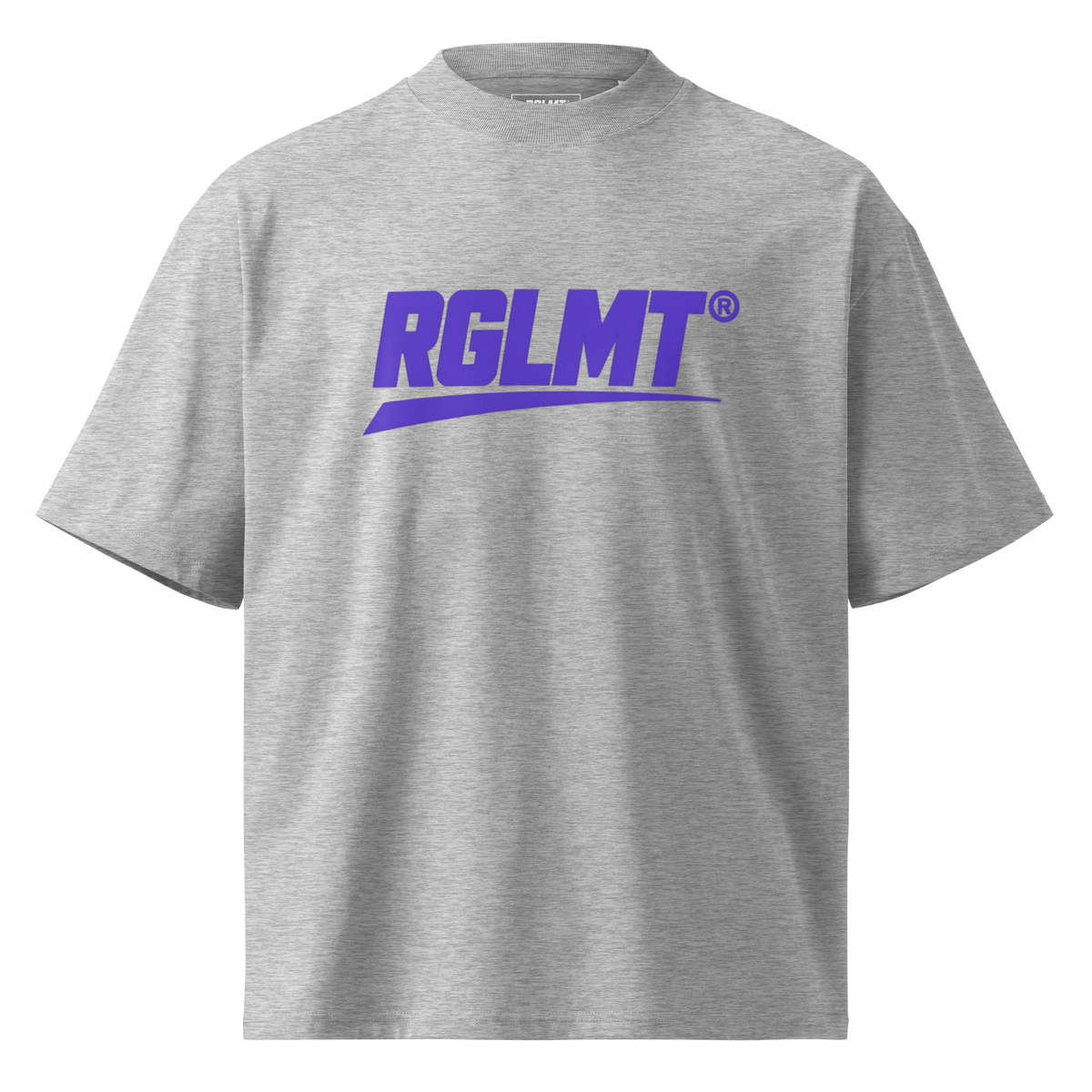 T-shirt oversize col montant gris chiné RGLMT, design Violet – vue avant
