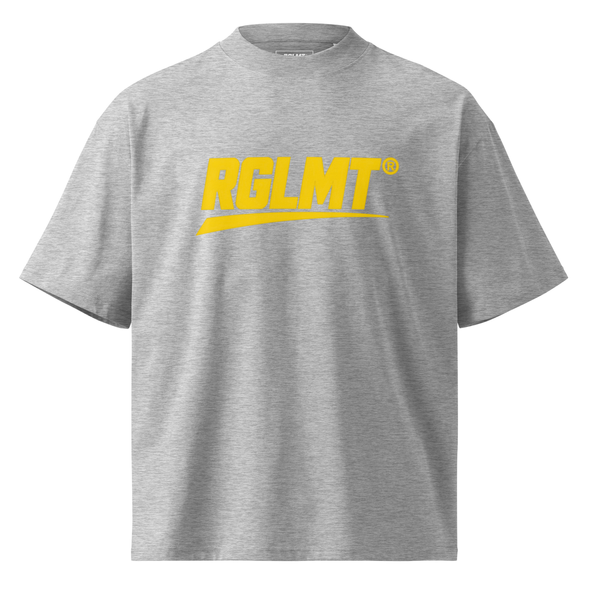 T-shirt oversize col montant gris chiné RGLMT, design Gold – vue avant