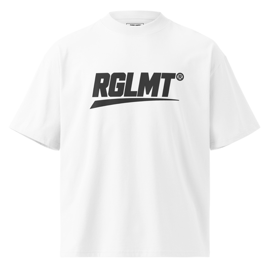 T-shirt oversize col montant blanc RGLMT, design Noir – vue avant