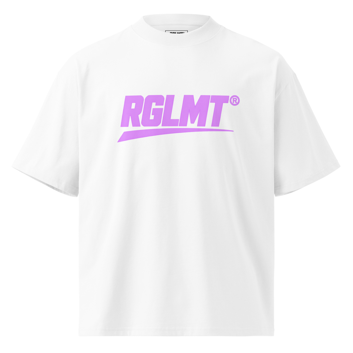 T-shirt oversize col montant blanc RGLMT, design Rose – vue avant