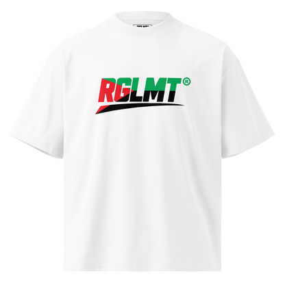T-shirt oversize col montant blanc RGLMT, design Martinique – vue avant