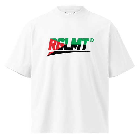 T-shirt oversize col montant blanc RGLMT, design Martinique – vue avant