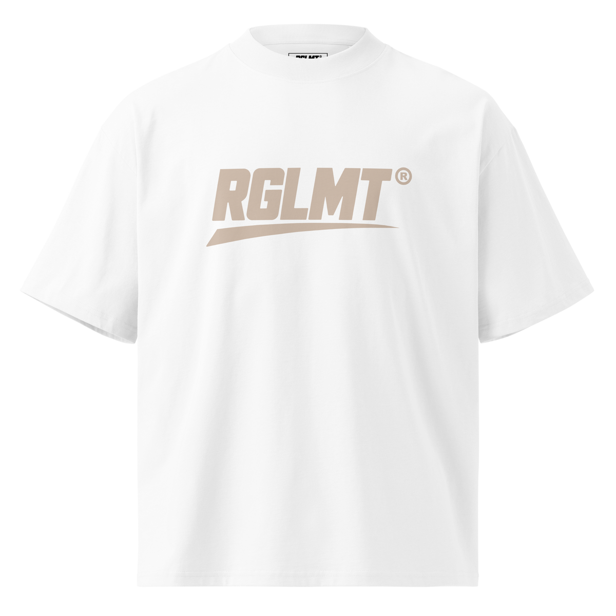 T-shirt oversize col montant blanc RGLMT, design Sand – vue avant