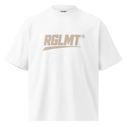 T-shirt oversize col montant blanc RGLMT, design Sand – vue avant