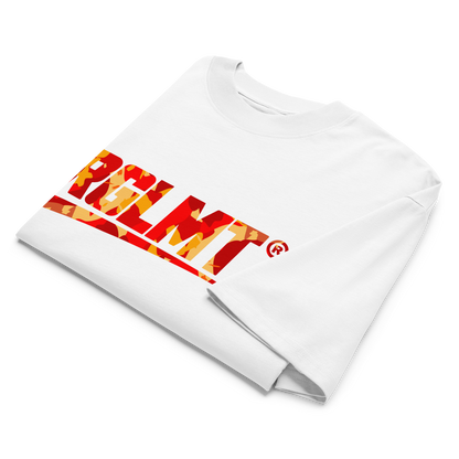T-shirt oversize col montant blanc RGLMT, design Lava – vue avant