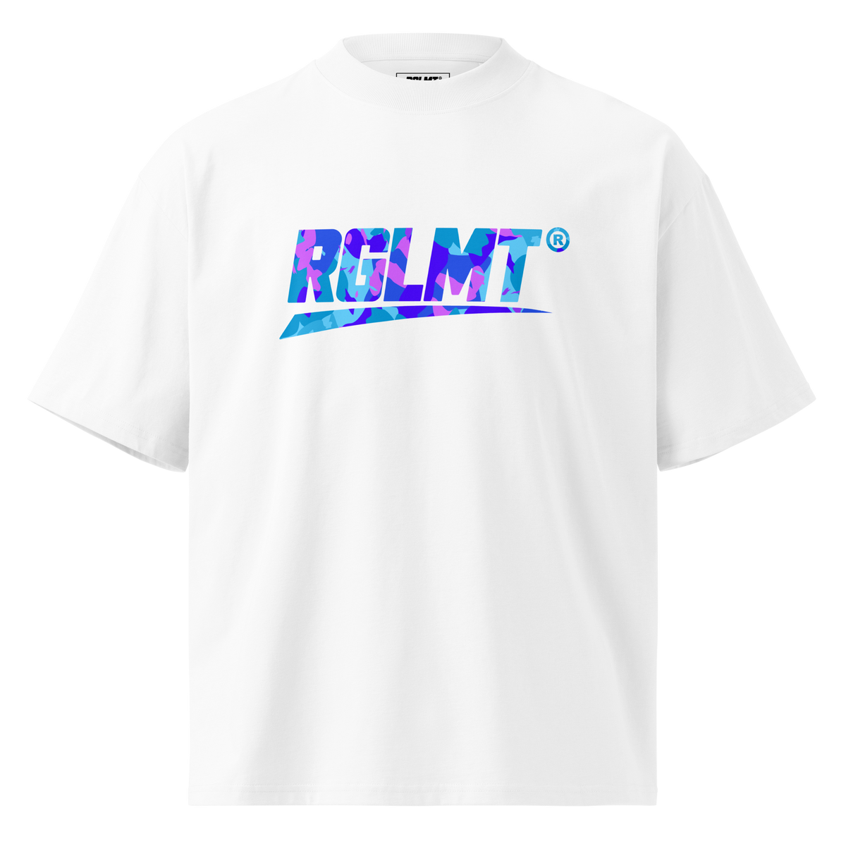 T-shirt oversize col montant blanc RGLMT, design Tokyo – vue avant