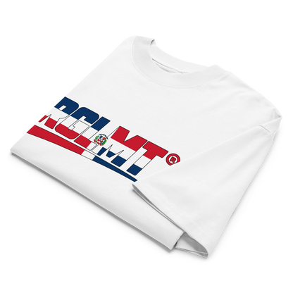 T-shirt oversize col montant blanc RGLMT, design République dominicaine – vue avant